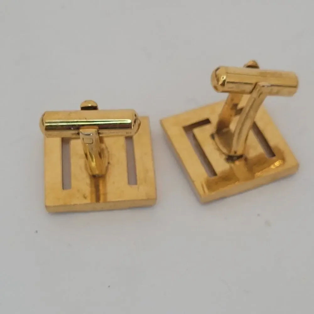 Japanese Damascene Gold Black Etched Painted Cufflinks Vintage Square